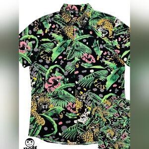 NEFF MENS LEOPARD PRINT BUTTON-DOWN SHORT SLEEVE SHIRT M